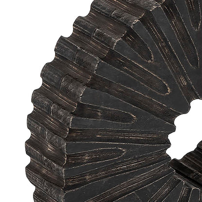 Atlas Lighting Aston 9in Round Tabletop Sculpture | Black Mango Wood Sunburst | Bookshelf & Credenza Decor | 9 x 2 x 9 in | Model AC11061-01