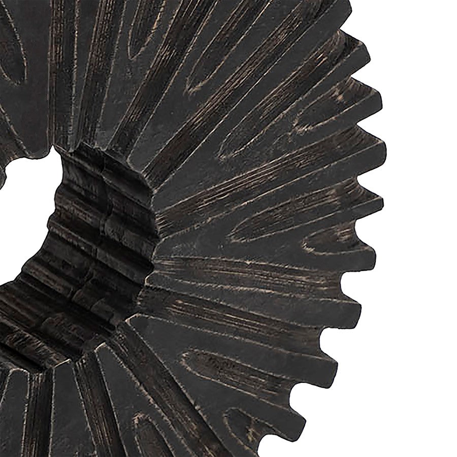 Atlas Lighting Aston 9in Round Tabletop Sculpture | Black Mango Wood Sunburst | Bookshelf & Credenza Decor | 9 x 2 x 9 in | Model AC11061-01
