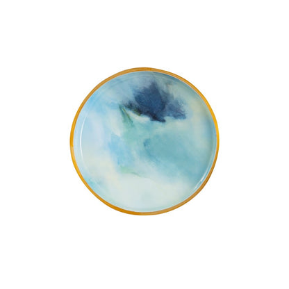 Atlas Lighting Leonard Aura 14in Set of 3 Serving Trays | Light Blue Enamel with Brushed Brass | Coffee Table & Entertaining | Model AC11064-01S