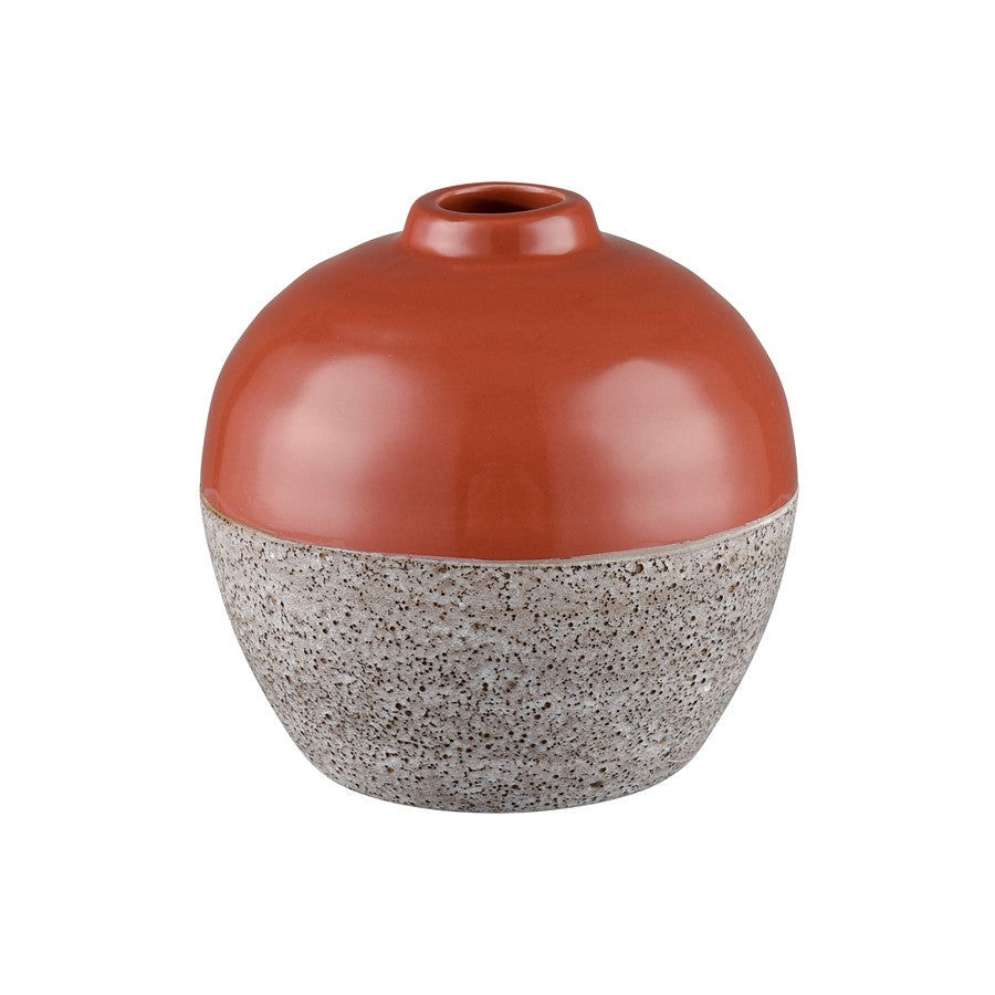 Atlas Lighting Baer 4in Set of 3 Bud Vases | Brick Red & Stone Gray Earthenware | Shelf & Tabletop Decor | 4 x 4 x 6 in | Model AC11065-01S