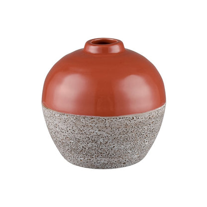 Atlas Lighting Baer 4in Set of 3 Bud Vases | Brick Red & Stone Gray Earthenware | Shelf & Tabletop Decor | 4 x 4 x 6 in | Model AC11065-01S