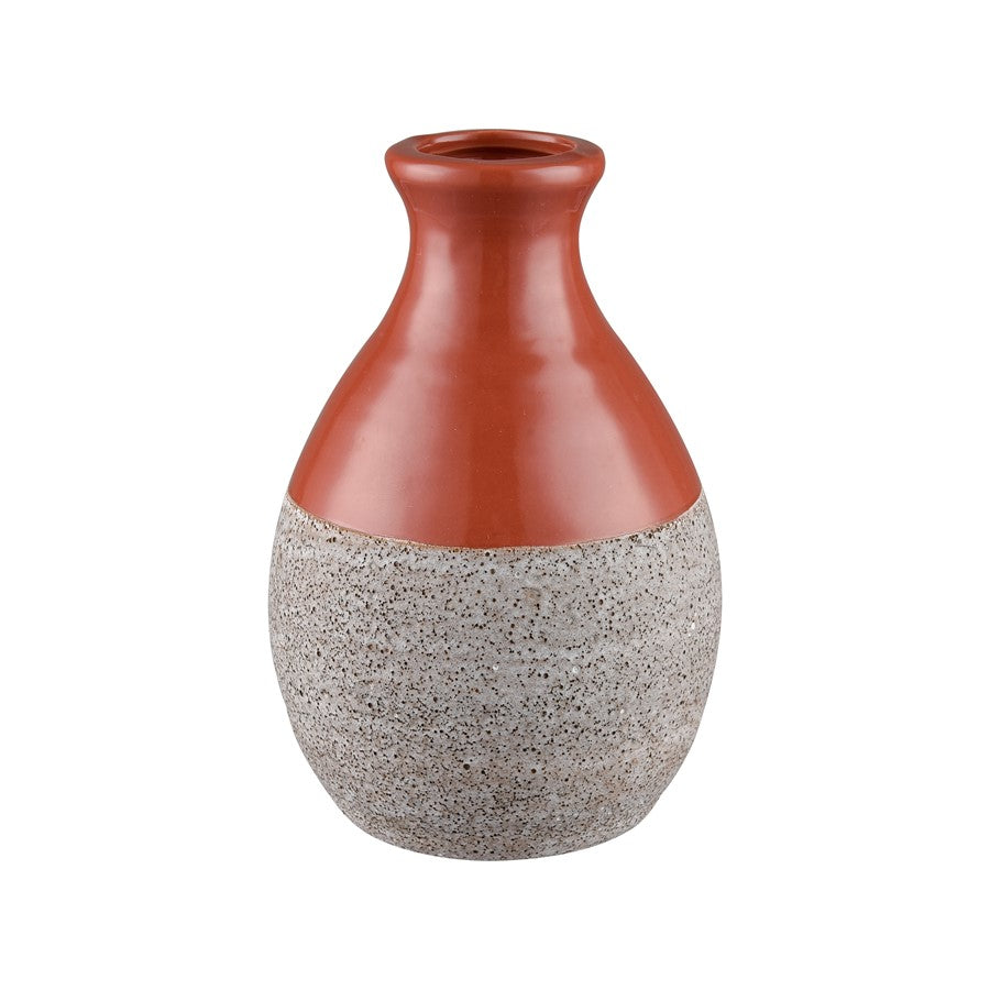 Atlas Lighting Baer 4in Set of 3 Bud Vases | Brick Red & Stone Gray Earthenware | Shelf & Tabletop Decor | 4 x 4 x 6 in | Model AC11065-01S