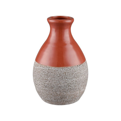 Atlas Lighting Baer 4in Set of 3 Bud Vases | Brick Red & Stone Gray Earthenware | Shelf & Tabletop Decor | 4 x 4 x 6 in | Model AC11065-01S