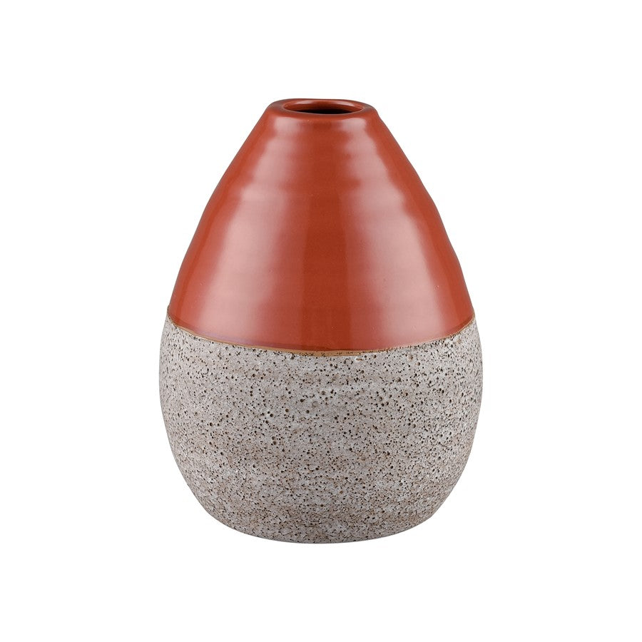 Atlas Lighting Baer 4in Set of 3 Bud Vases | Brick Red & Stone Gray Earthenware | Shelf & Tabletop Decor | 4 x 4 x 6 in | Model AC11065-01S