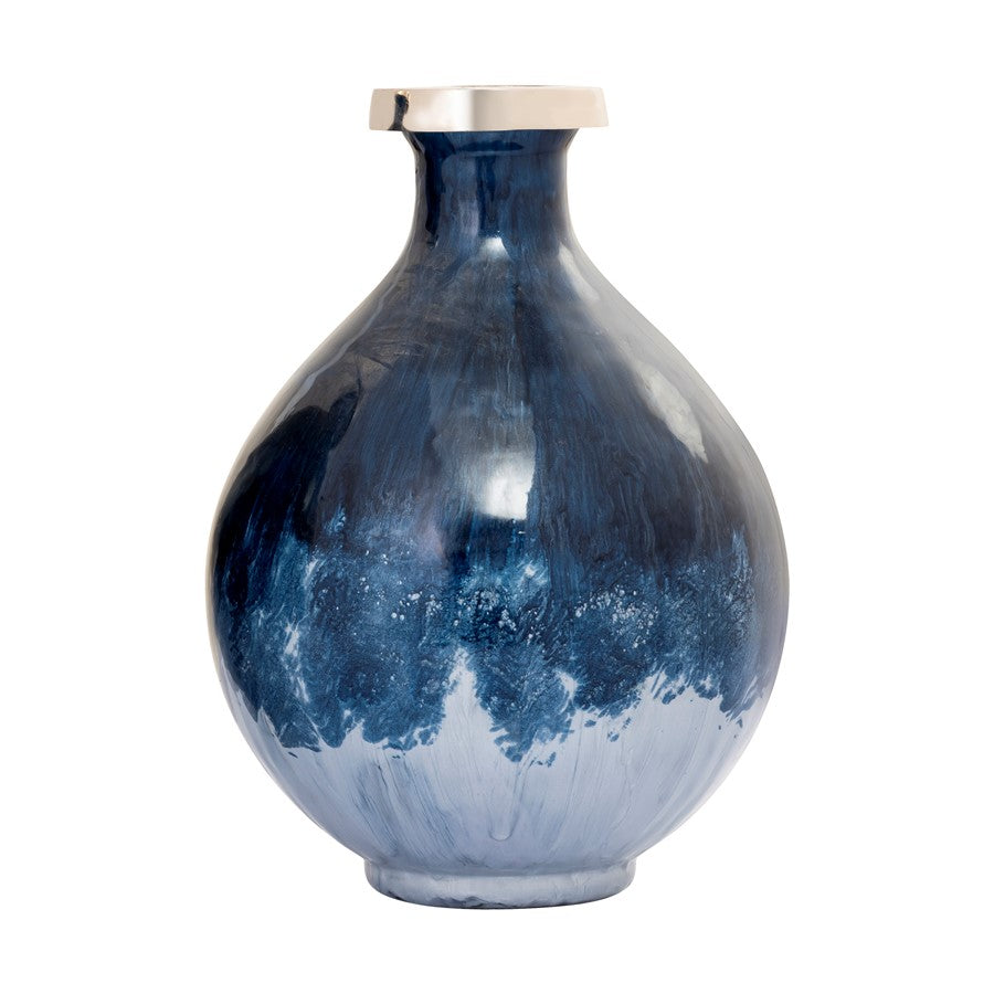 Atlas Lighting Bahama Small Vase | Blue Ombre Glass with Nickel Rim | Living Room & Entryway Decor | 8 x 8 x 12 in | Model AC11066-01