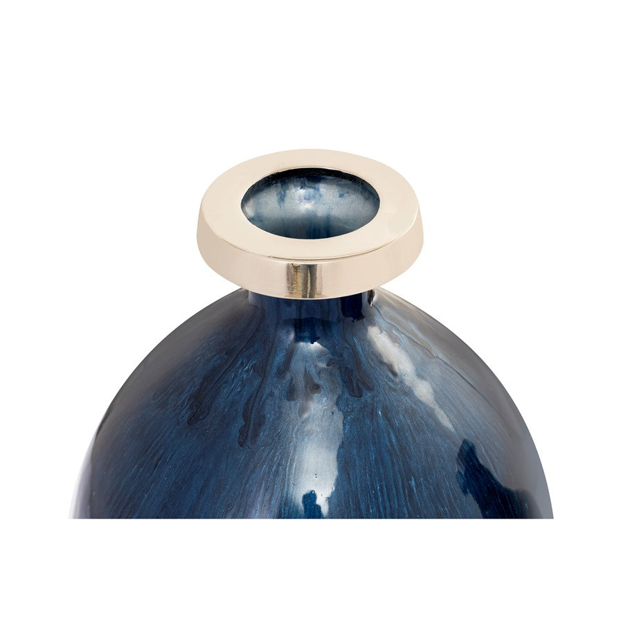 Atlas Lighting Bahama Small Vase | Blue Ombre Glass with Nickel Rim | Living Room & Entryway Decor | 8 x 8 x 12 in | Model AC11066-01