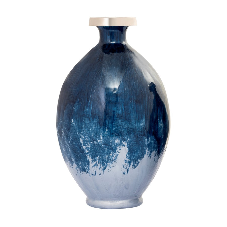 Atlas Lighting Bahama Medium Vase | Blue Ombre Glass with Nickel Rim | Living Room & Entryway Decor | 8 x 8 x 13.5 in | Model AC11066-02