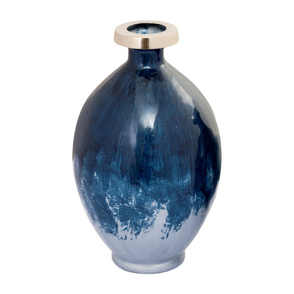 Atlas Lighting Bahama Medium Vase | Blue Ombre Glass with Nickel Rim | Living Room & Entryway Decor | 8 x 8 x 13.5 in | Model AC11066-02