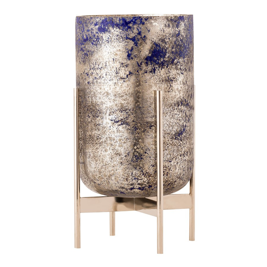 Atlas Lighting Bailey Medium Vase | Antique Silver Glass with Gold Stand | Living Room & Entryway Decor | 7 x 7 x 9 in | Model AC11067-01