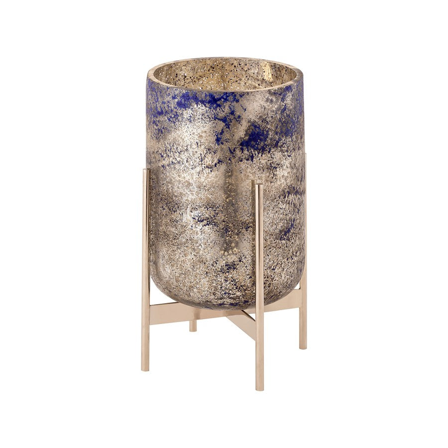 Atlas Lighting Bailey Medium Vase | Antique Silver Glass with Gold Stand | Living Room & Entryway Decor | 7 x 7 x 9 in | Model AC11067-01