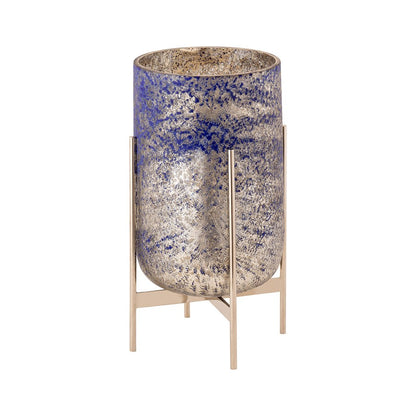 Atlas Lighting Bailey Large Vase | Antique Silver Glass with Gold Stand | Living Room & Entryway Decor | 8 x 8 x 12 in | Model AC11067-02