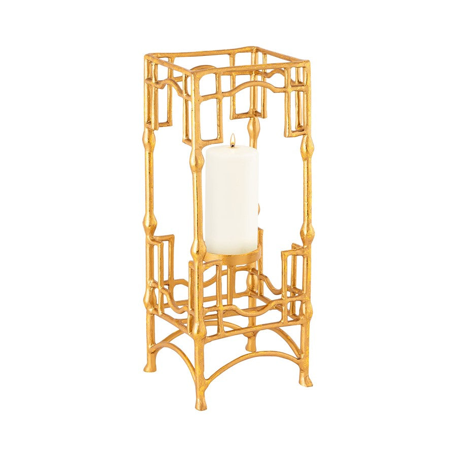 Atlas Lighting Barnaby 19in Tall Gold Metal Candleholder | Traditional Bamboo-Inspired | Mantel & Tabletop Decor | 7 x 7 x 19 in | Model AC11073-01