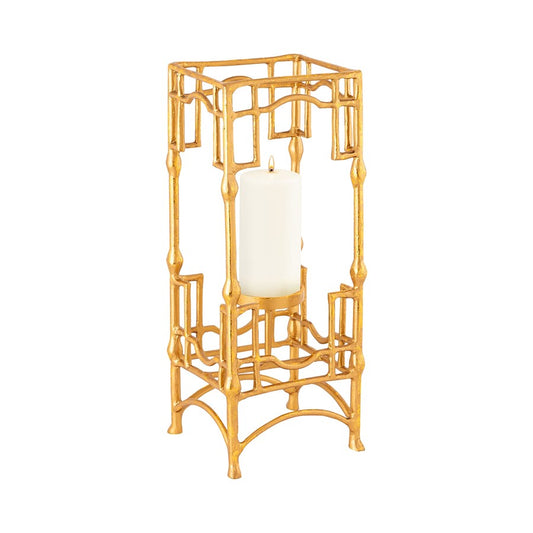 Atlas Lighting Barnaby 19in Tall Gold Metal Candleholder | Traditional Bamboo-Inspired | Mantel & Tabletop Decor | 7 x 7 x 19 in | Model AC11073-01