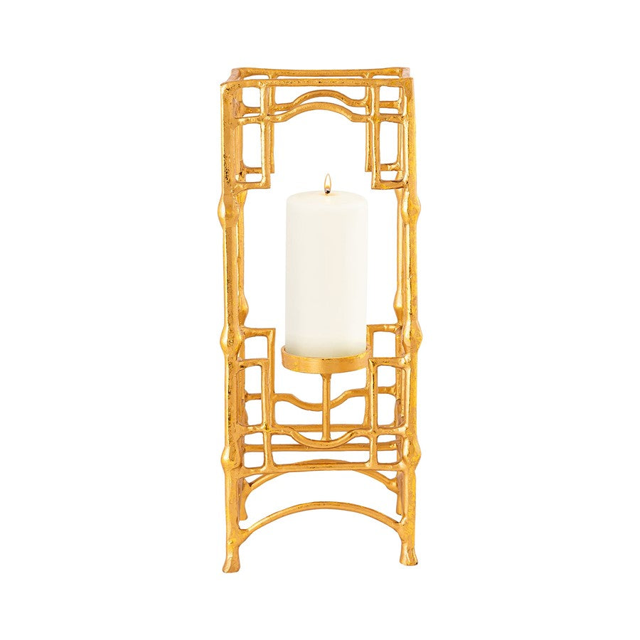 Atlas Lighting Barnaby 19in Tall Gold Metal Candleholder | Traditional Bamboo-Inspired | Mantel & Tabletop Decor | 7 x 7 x 19 in | Model AC11073-01
