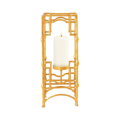 Atlas Lighting Barnaby 19in Tall Gold Metal Candleholder | Traditional Bamboo-Inspired | Mantel & Tabletop Decor | 7 x 7 x 19 in | Model AC11073-01