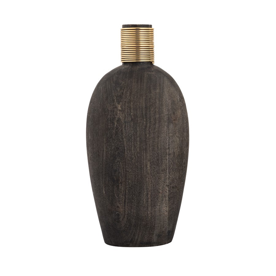 Atlas Lighting Barone Medium Vase | Ebonized Wood with Brass Metal Cuff | Living Room & Entryway Decor | 7 x 4.5 x 15 in | Model AC11075-01