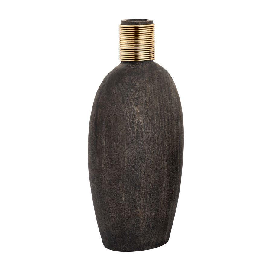Atlas Lighting Barone Medium Vase | Ebonized Wood with Brass Metal Cuff | Living Room & Entryway Decor | 7 x 4.5 x 15 in | Model AC11075-01