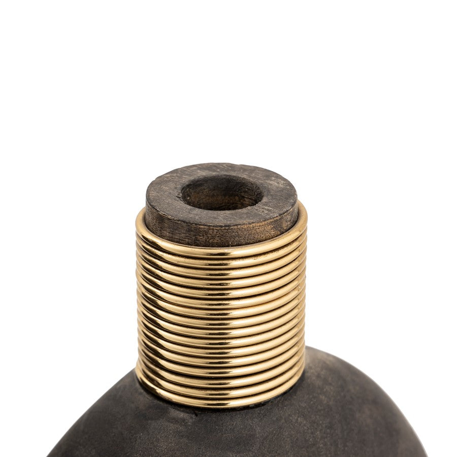 Atlas Lighting Barone Medium Vase | Ebonized Wood with Brass Metal Cuff | Living Room & Entryway Decor | 7 x 4.5 x 15 in | Model AC11075-01