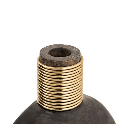 Atlas Lighting Barone Medium Vase | Ebonized Wood with Brass Metal Cuff | Living Room & Entryway Decor | 7 x 4.5 x 15 in | Model AC11075-01