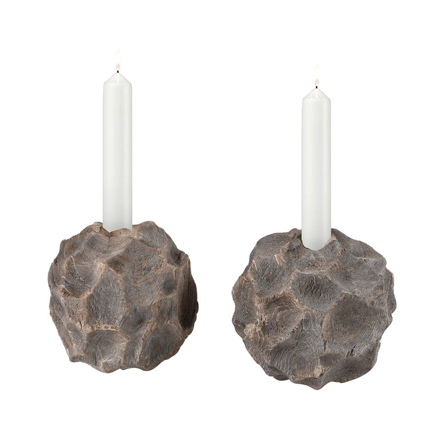 Atlas Lighting Beachcomber Candleholder Set of 2 | Natural Wood Gray Finish | Coastal & Nature-Inspired Decor | 8in H | Model AC11080-01S