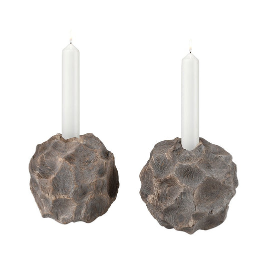 Atlas Lighting Beachcomber Candleholder Set of 2 | Natural Wood Gray Finish | Coastal & Nature-Inspired Decor | 8in H | Model AC11080-01S