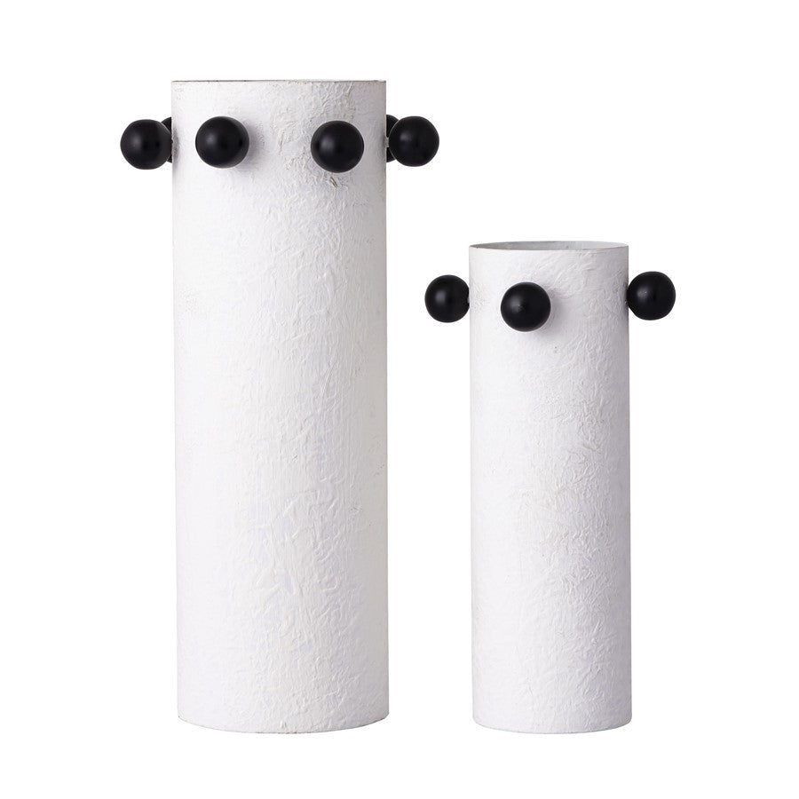 Atlas Lighting Beaded Vase Set of 2 | Plaster White Metal with Black Beads | Modern & Contemporary Decor | 12in H | Model AC11082-01S