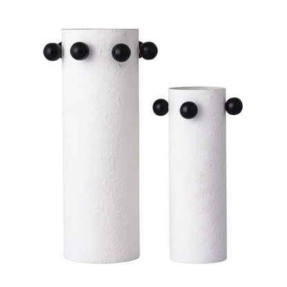 Atlas Lighting Beaded Vase Set of 2 | Plaster White Metal with Black Beads | Modern & Contemporary Decor | 12in H | Model AC11082-01S