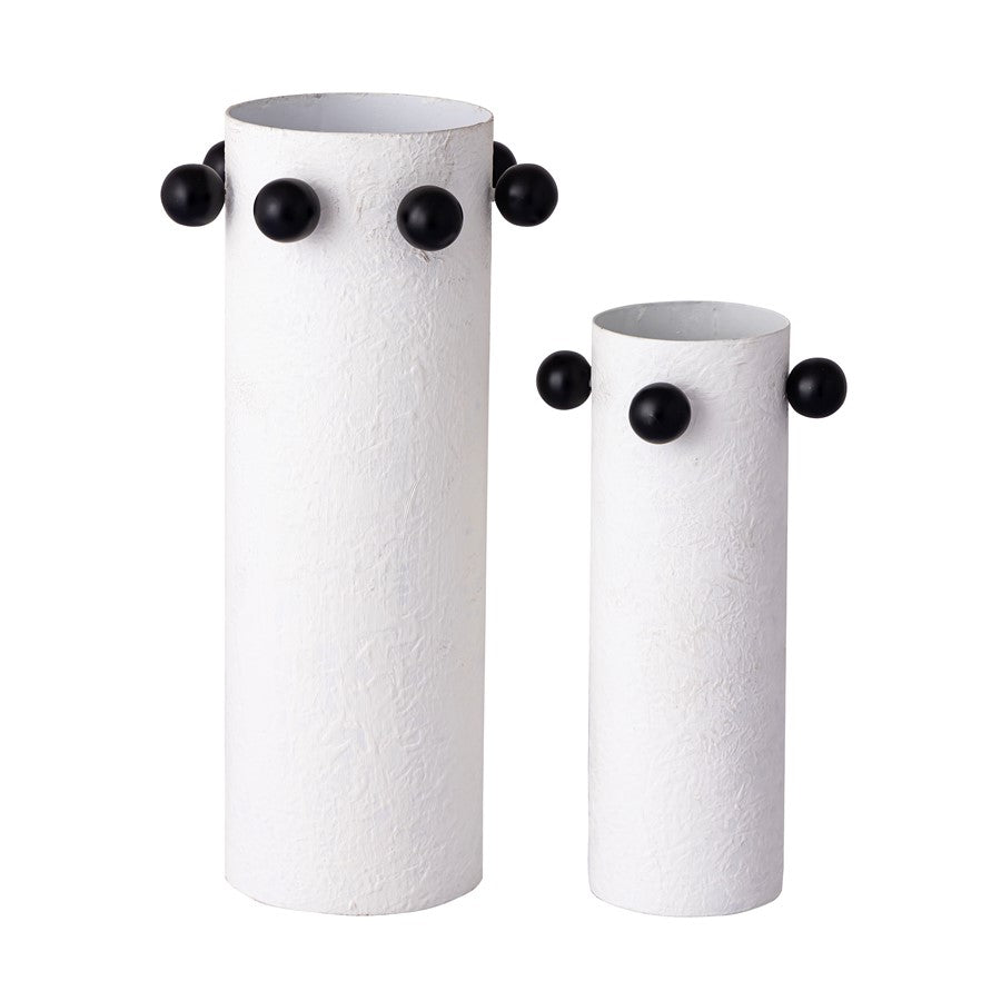 Atlas Lighting Beaded Vase Set of 2 | Plaster White Metal with Black Beads | Modern & Contemporary Decor | 12in H | Model AC11082-01S