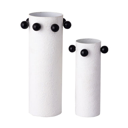 Atlas Lighting Beaded Vase Set of 2 | Plaster White Metal with Black Beads | Modern & Contemporary Decor | 12in H | Model AC11082-01S