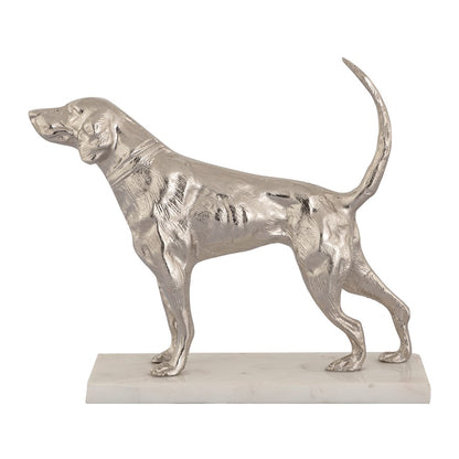Atlas Lighting Bergie Dog Sculpture | Nickel Aluminum on Marble Base | Bookshelf & Mantel Decor | 12 x 3.25 x 10 in | Model AC11093-01