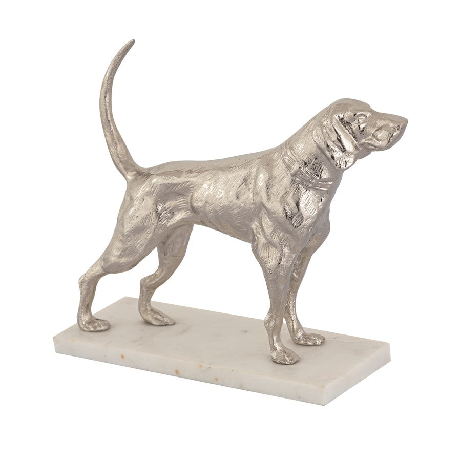 Atlas Lighting Bergie Dog Sculpture | Nickel Aluminum on Marble Base | Bookshelf & Mantel Decor | 12 x 3.25 x 10 in | Model AC11093-01