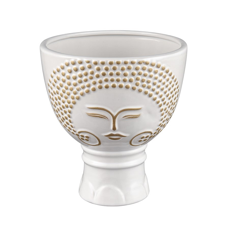 Atlas Lighting Bette Vase | White Earthenware with Gold Accents | Living Room & Entryway Decor | 7.25 x 7.25 x 8 in | Model AC11100-01