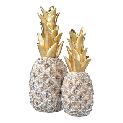 Atlas Lighting Big Island Pineapple Set of 2 | Gold and Whitewash Composite | Living Room & Kitchen Decor | 5 x 5 x 13.25 in | Model AC11101-01S
