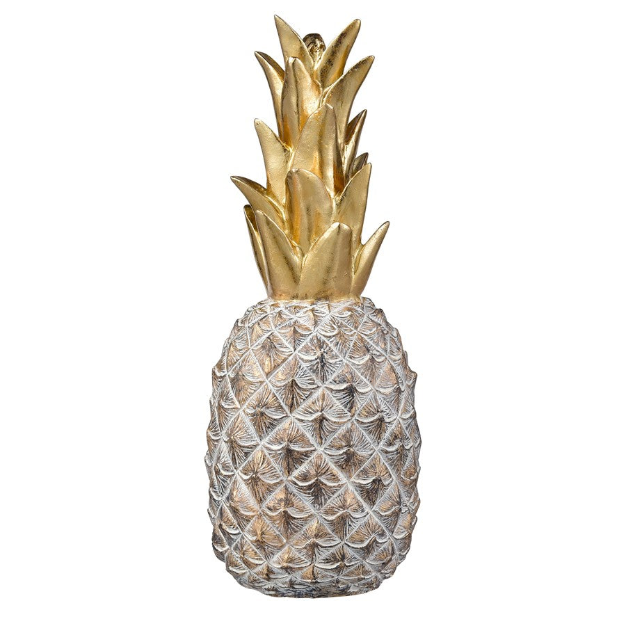 Atlas Lighting Big Island Pineapple Set of 2 | Gold and Whitewash Composite | Living Room & Kitchen Decor | 5 x 5 x 13.25 in | Model AC11101-01S