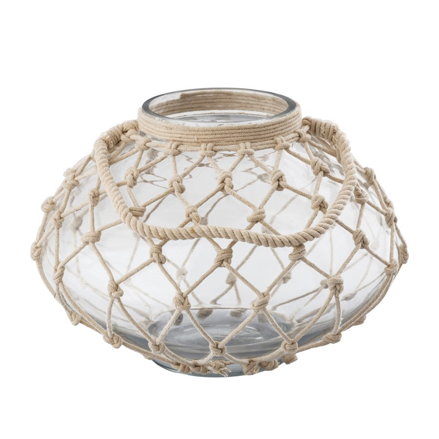 Atlas Lighting Bonita Vase | Clear Glass with Natural Jute Wrap | Living Room & Entryway Decor | 12 x 12 x 8.25 in | Model AC11110-01