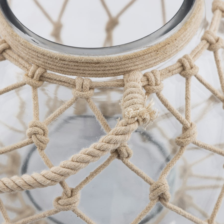 Atlas Lighting Bonita Vase | Clear Glass with Natural Jute Wrap | Living Room & Entryway Decor | 12 x 12 x 8.25 in | Model AC11110-01