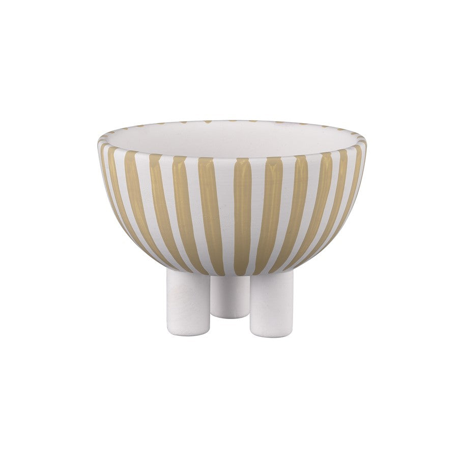 Atlas Lighting Booth Small Striped Bowl | Modern White & Beige Earthenware | Entryway & Coffee Table Decor | 4.75 x 4.75 x 3.5 in | Model AC11113-01