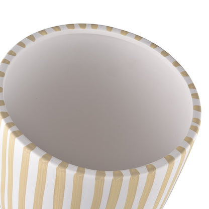 Atlas Lighting Booth Small Striped Bowl | Modern White & Beige Earthenware | Entryway & Coffee Table Decor | 4.75 x 4.75 x 3.5 in | Model AC11113-01