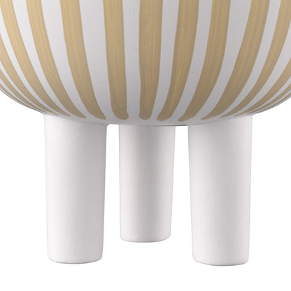 Atlas Lighting Booth Small Striped Bowl | Modern White & Beige Earthenware | Entryway & Coffee Table Decor | 4.75 x 4.75 x 3.5 in | Model AC11113-01