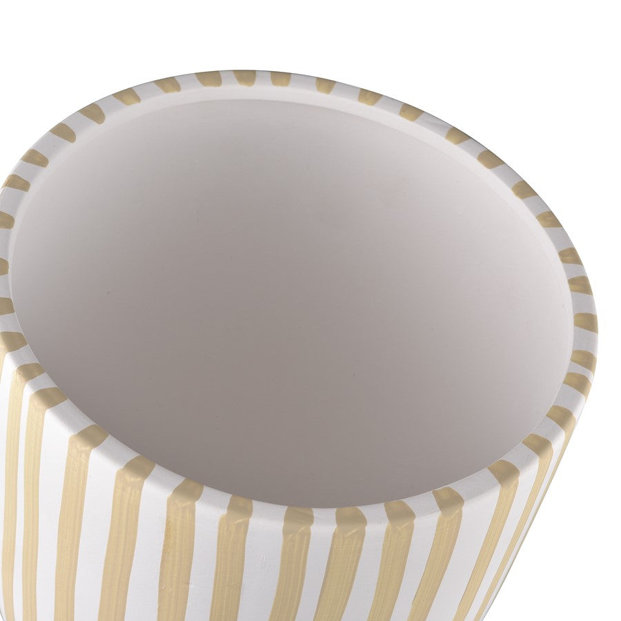 Atlas Lighting Booth Large Striped Bowl | Modern White & Beige Earthenware | Entryway & Coffee Table Decor | 6.25 x 6.25 x 4.25 in | Model AC11113-02