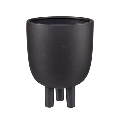 Atlas Lighting Booth Vase | Modern Matte Black Earthenware | Living Room & Entryway Decor | 8 x 8 x 10.25 in | Model AC11114-02