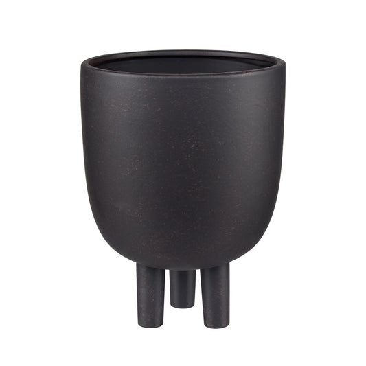 Atlas Lighting Booth Vase | Modern Matte Black Earthenware | Living Room & Entryway Decor | 8 x 8 x 10.25 in | Model AC11114-02