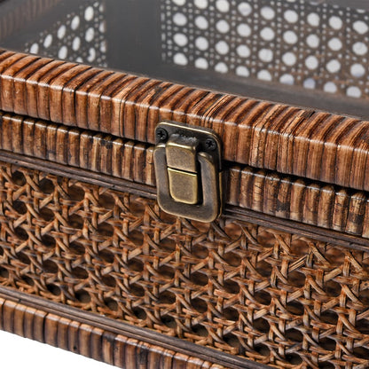 Atlas Lighting Bowman Box Set of 2 | Transitional Rich Brown Woven Rattan & Clear Glass | Shelf & Console Storage | Model AC11117-01S