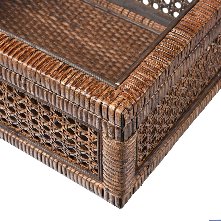 Atlas Lighting Bowman Box Set of 2 | Transitional Rich Brown Woven Rattan & Clear Glass | Shelf & Console Storage | Model AC11117-01S