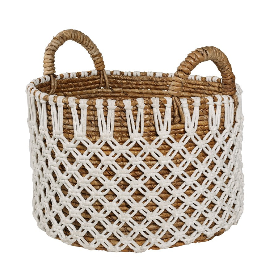 Atlas Lighting Bradley Set of 3 Banana Leaf Baskets | Natural Woven Storage with White Rope | Living Room & Nursery Decor | Model AC11120-01S