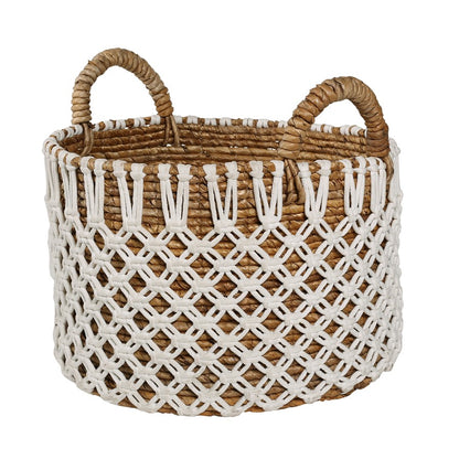 Atlas Lighting Bradley Set of 3 Banana Leaf Baskets | Natural Woven Storage with White Rope | Living Room & Nursery Decor | Model AC11120-01S
