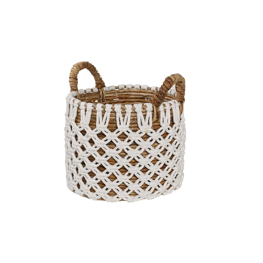 Atlas Lighting Bradley Set of 3 Banana Leaf Baskets | Natural Woven Storage with White Rope | Living Room & Nursery Decor | Model AC11120-01S