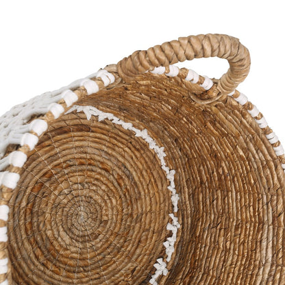 Atlas Lighting Bradley Set of 3 Banana Leaf Baskets | Natural Woven Storage with White Rope | Living Room & Nursery Decor | Model AC11120-01S