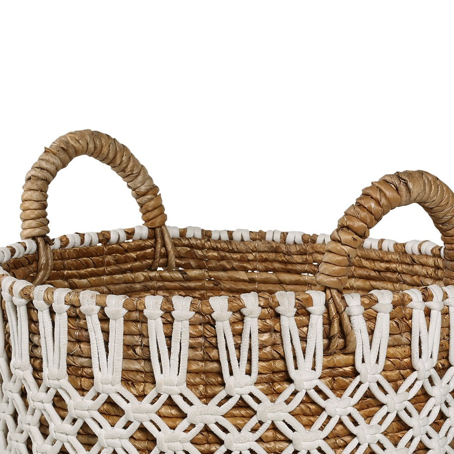 Atlas Lighting Bradley Set of 3 Banana Leaf Baskets | Natural Woven Storage with White Rope | Living Room & Nursery Decor | Model AC11120-01S