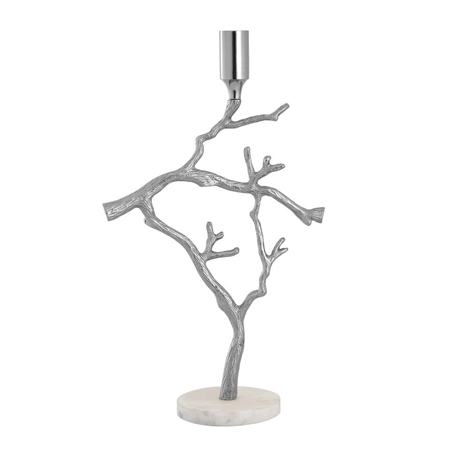 Atlas Lighting Branch 21in Candleholder | Traditional Nickel Metal with Marble Base | Mantel & Dining Table Decor | 10 x 5 x 21 in | Model AC11121-01